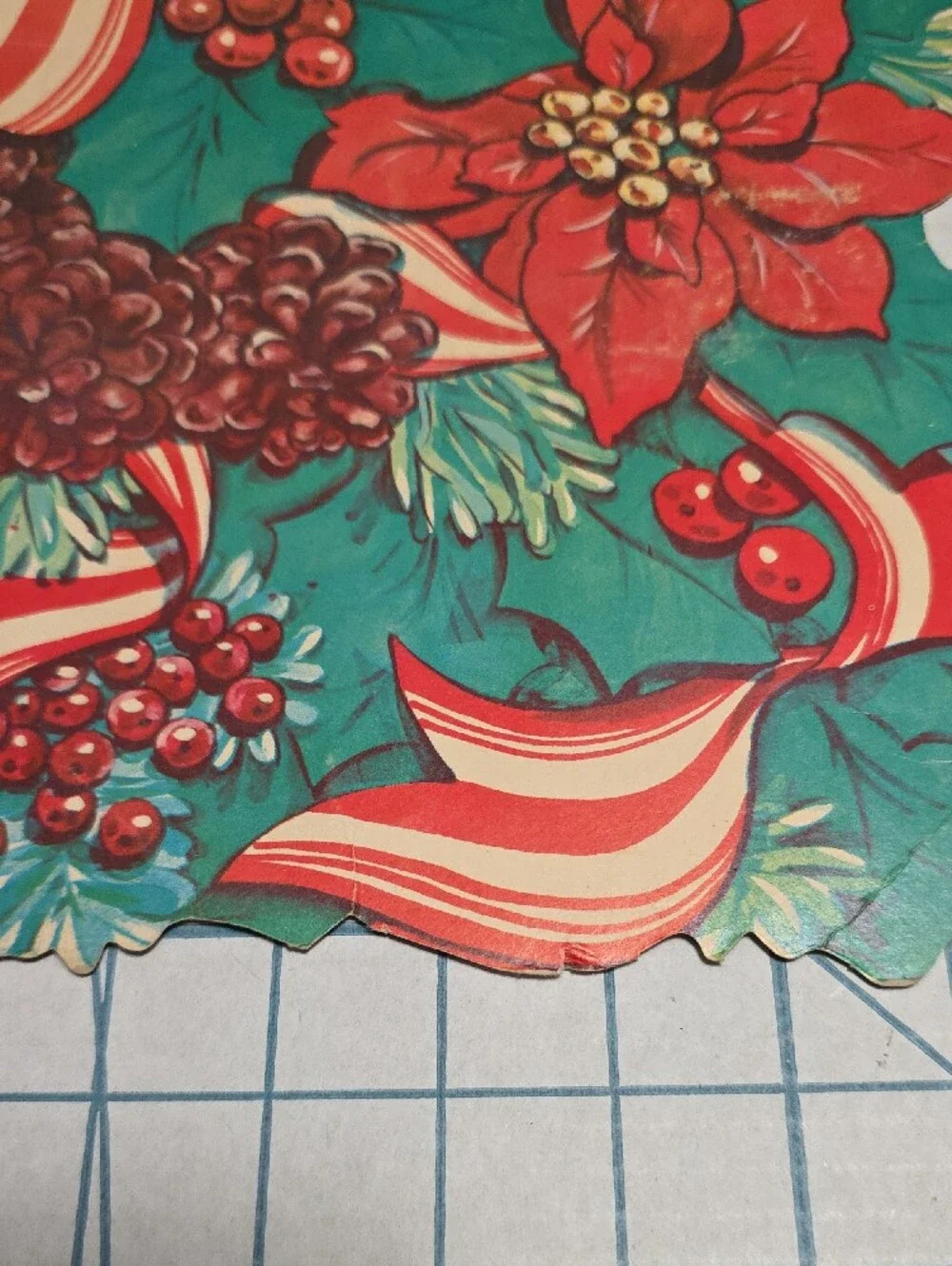 Holiday Poinsettia and Ribbon Party Die Cut - Green & Red, VTG, 10.5
